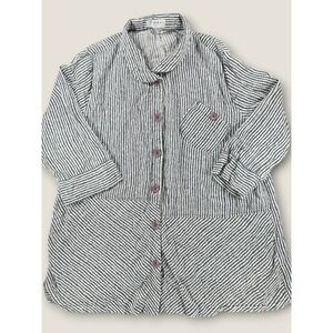 Terra SJ Apparel Womens Mixed‎ Stripe Button Down Tunic Top Crinkle Shirt M